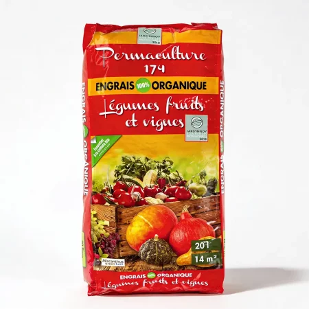 Engrais Organique en Granulés pour Légumes Fruits et Vignes - Permaculture 174® (Sac de 20L)