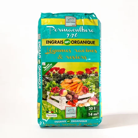 Engrais Organique en Granulés pour Légumes Racines et Rosiers - Permaculture 7.76® (Sac de 20L)